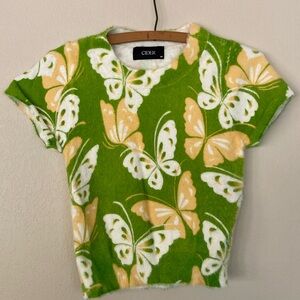 BUTTERFLY PATTERN KNITTED SHORT SLEEVE TOP